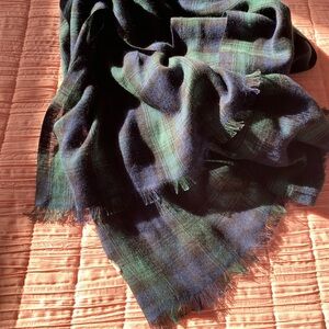 LOFT Plaid Long Scarf in Green and Navy Blue